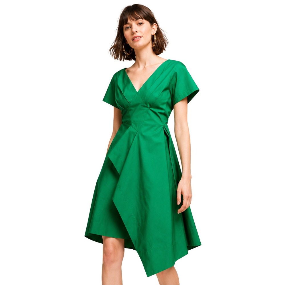 Anthropologie Maeve Dress Size‎ 6 Green Cotton Poplin Asymmetrical Handkerchief